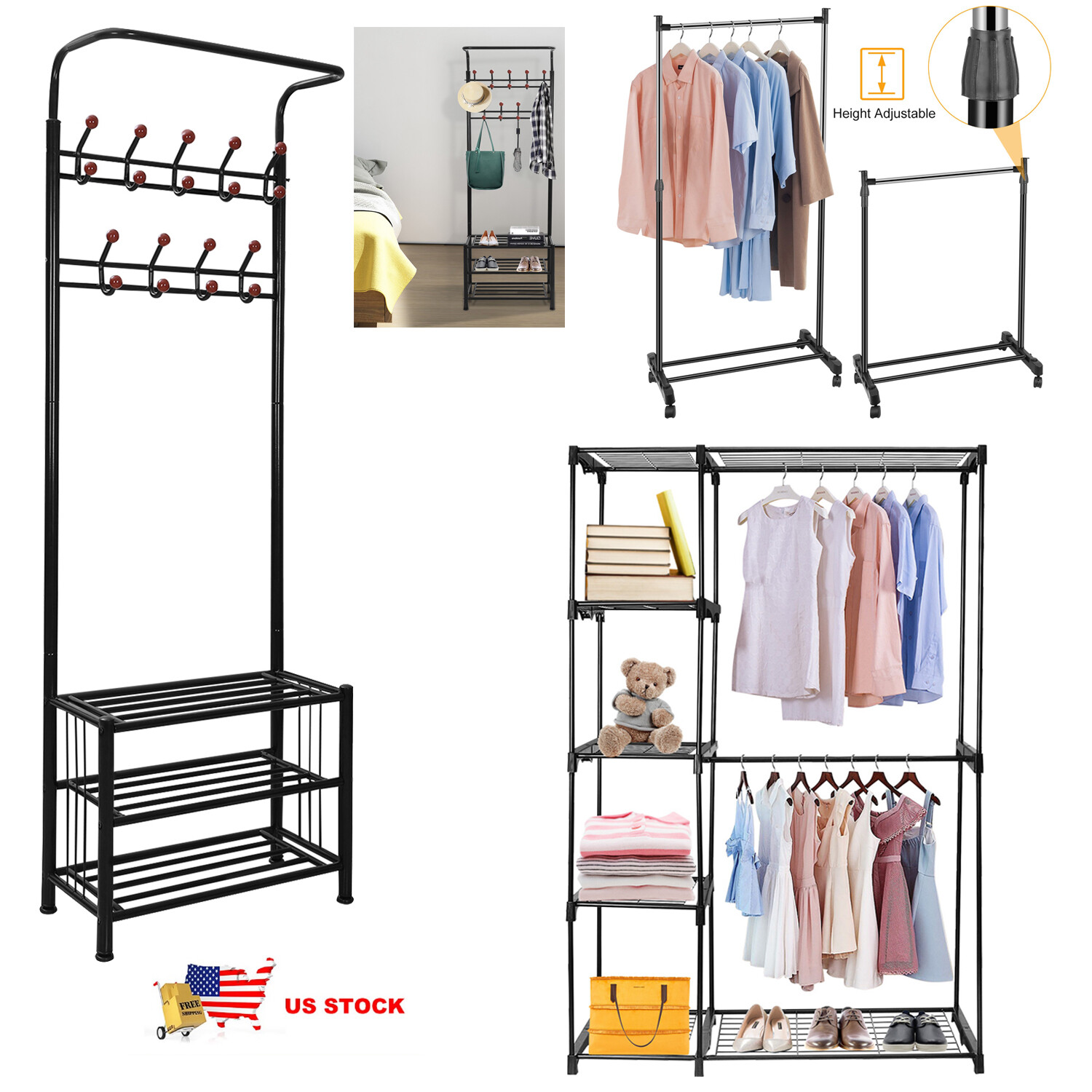 Closet Clothes Shoes Rack Holder Storage Hanger Heavy Duty Home Garment Shelf gallery