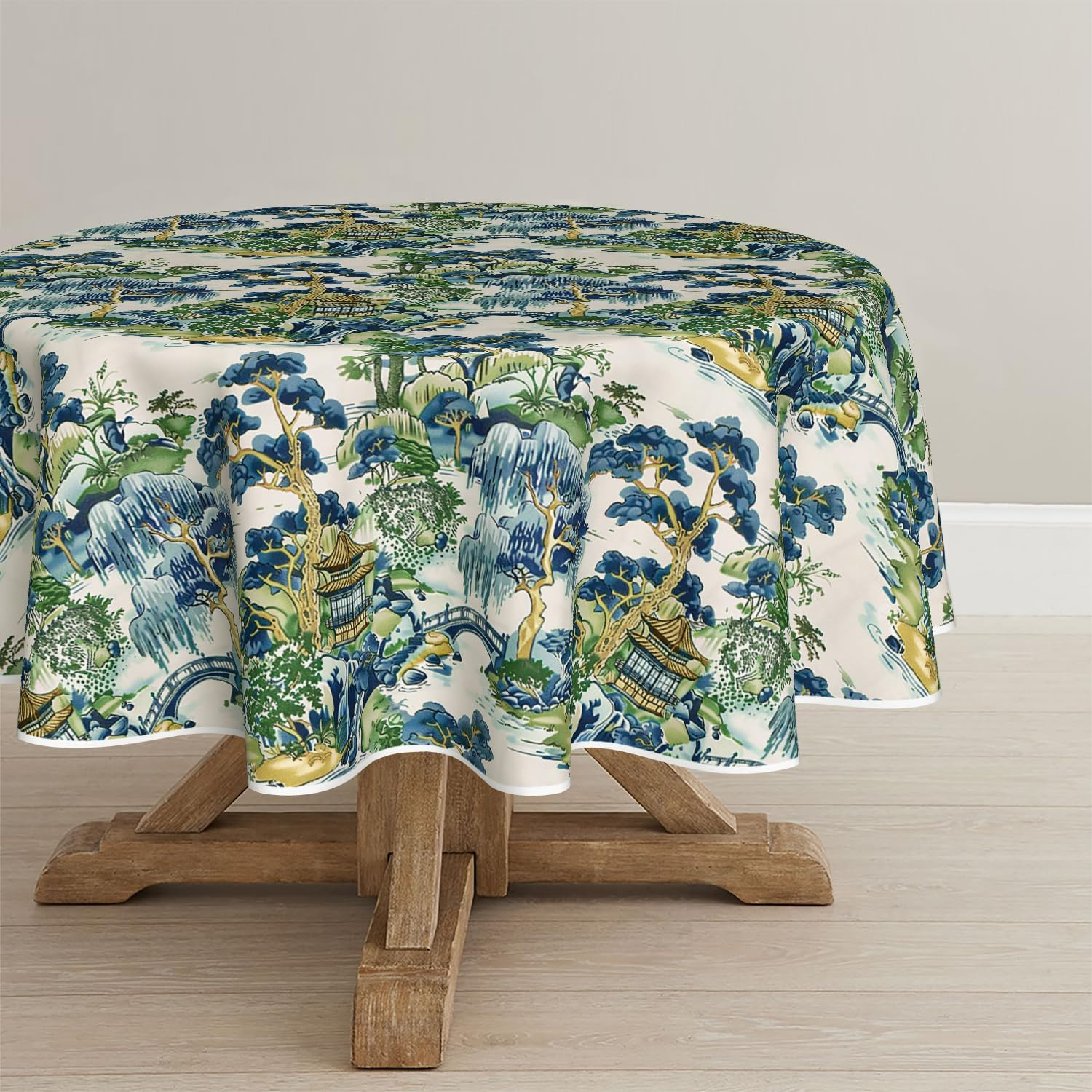 Decorativear Tablecloth 90×90 Inch Round, Seasonal House Trees Vintage Style Mou gallery