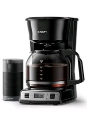 ecozy 12-Cup Programmable Filter Coffee Maker w/ Burr Grinder, Black