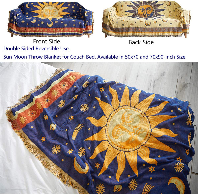 Moon and Sun Throw Blanket Celestial Chair Recliner Cover Bed Spread Hippie Room gallery