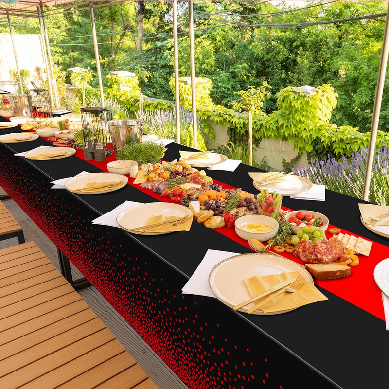 3Pcs Black and Red Tablecloth Party Decorations,Plastic Black Table Cloth Printe gallery