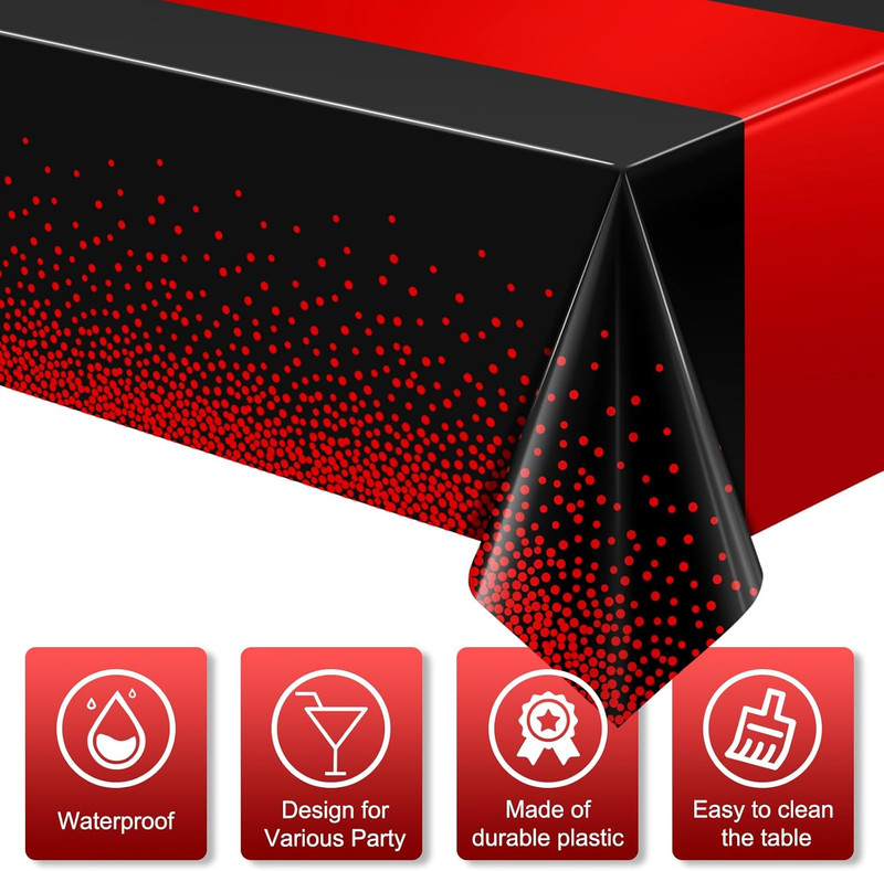 3Pcs Black and Red Tablecloth Party Decorations,Plastic Black Table Cloth Printe gallery