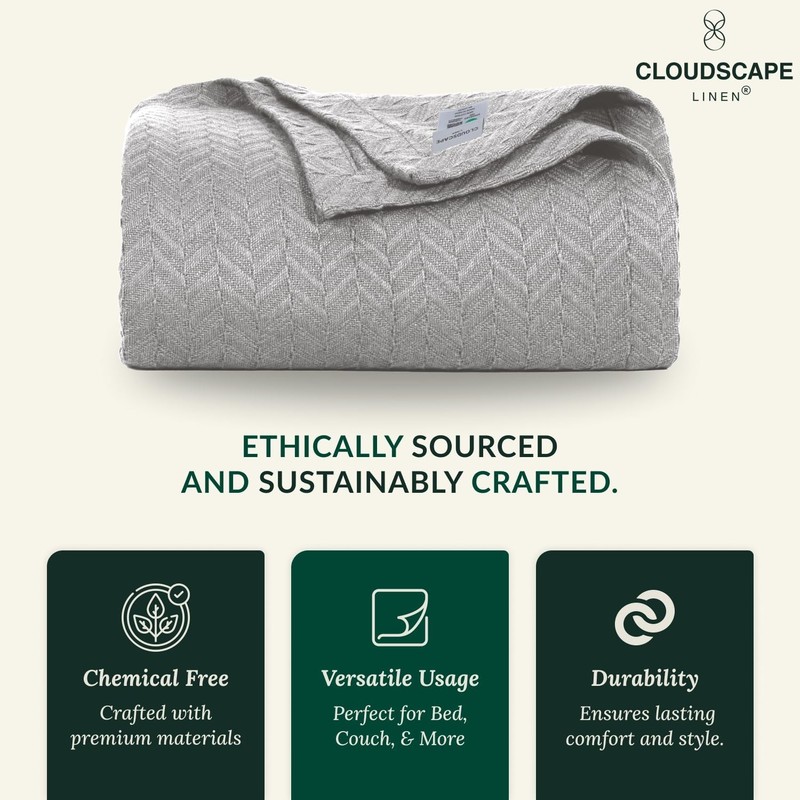 CLOUDSCAPE Cotton Throw Blanket for Couch - 100% Cotton Gauze Herringbone Wea... gallery