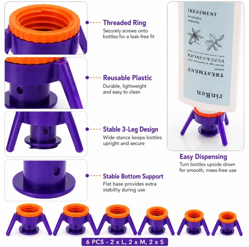 6-Pack Bottle Emptying Kit – Evacuation Dispenser Caps for Shampoo & Lotion gallery