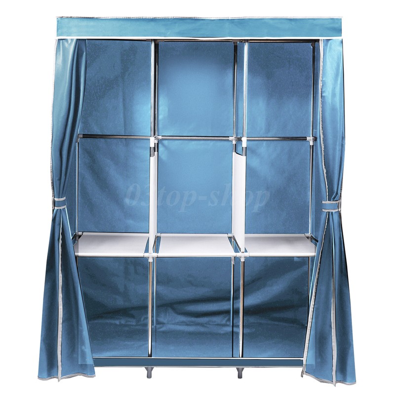 Design Portable Closet Wardrobe Clothes Rack Storage Organizer Shelf Sky Blue US gallery