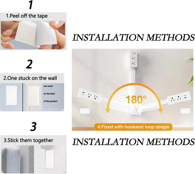 Electrical Outlet Extender Adjustable 17”-27” with 2 AC Outlets, USB-A & USB-C P gallery