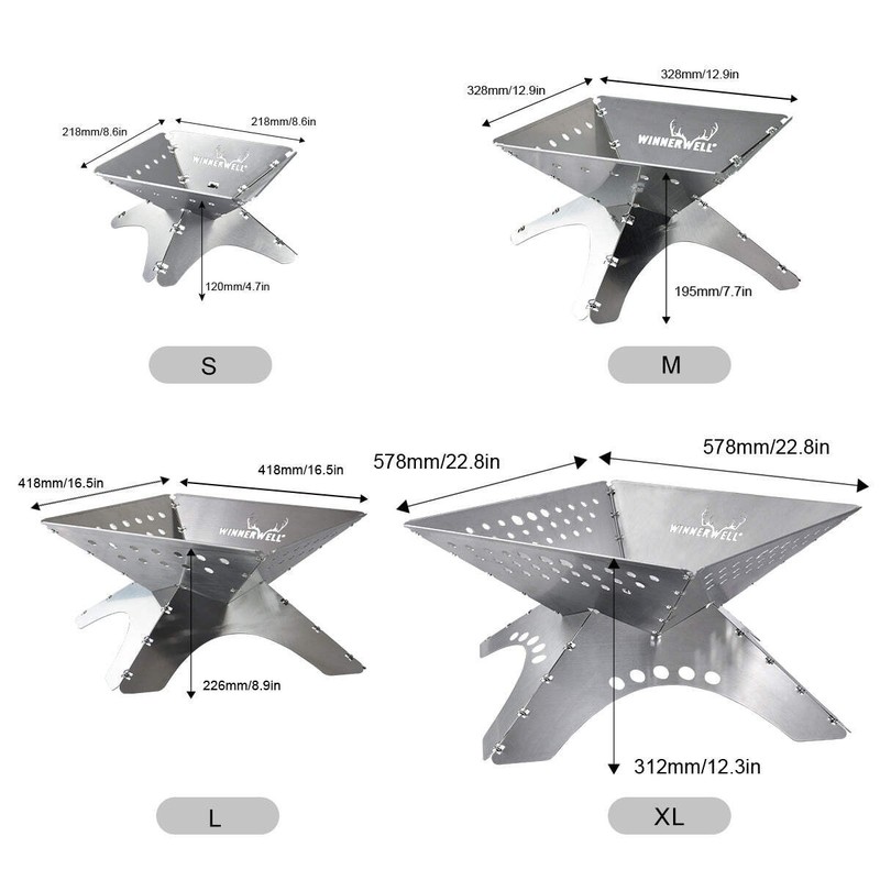 Winnerwell Flat Firepit Fold-Flat Stainless Steel Camping Fire Pit S/M/L/XL gallery