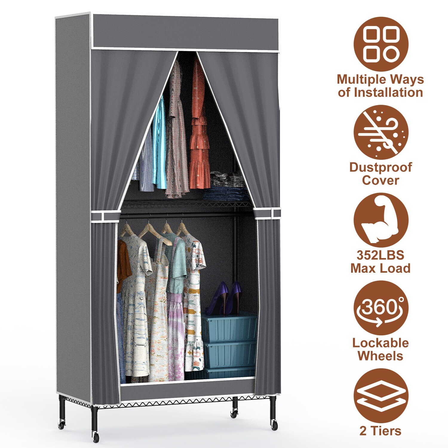 Clothing Rack Wardrobe Closet Covered Garment Rack Portable Bedroom Cloth Rack gallery