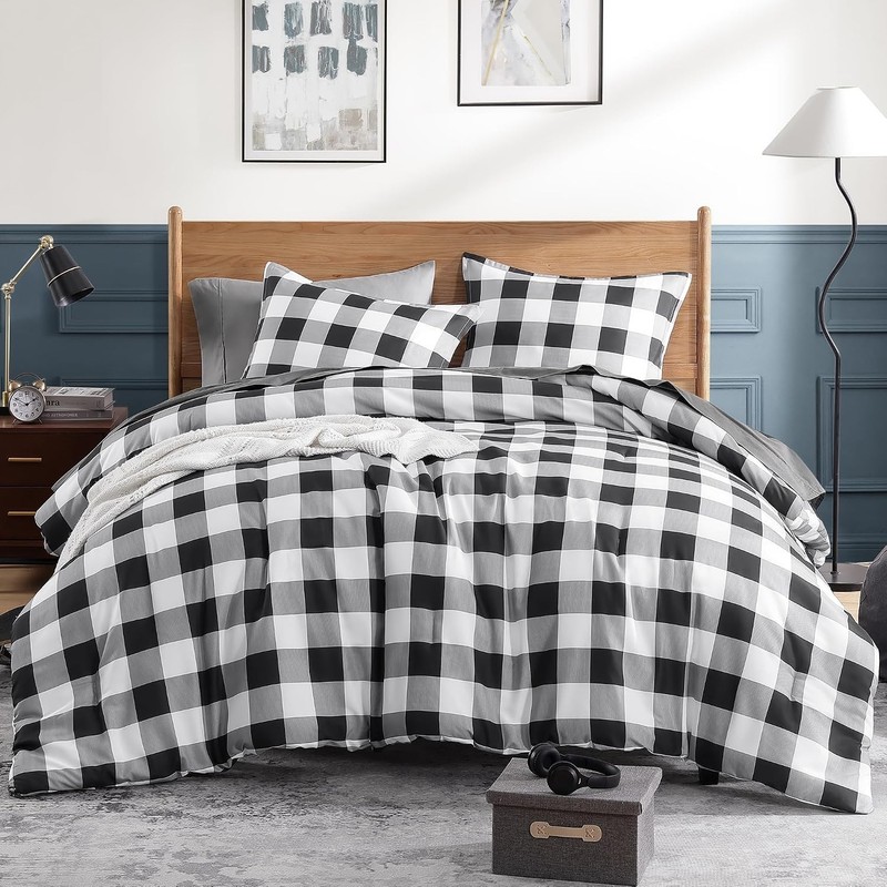 Lightweight Buffalo Check Comforter Set - Black/Grey/White gallery