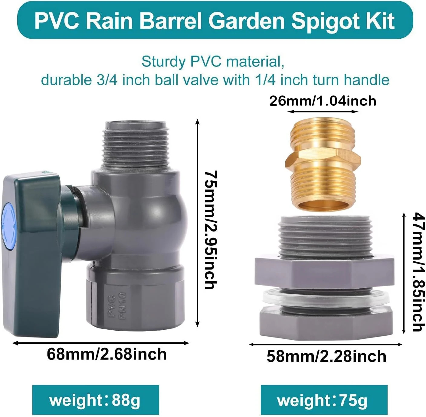 3/4 Inch Rain Barrel Spigot Kit - BILAL Water Barrel PVC Garden Diverter Kit wit gallery