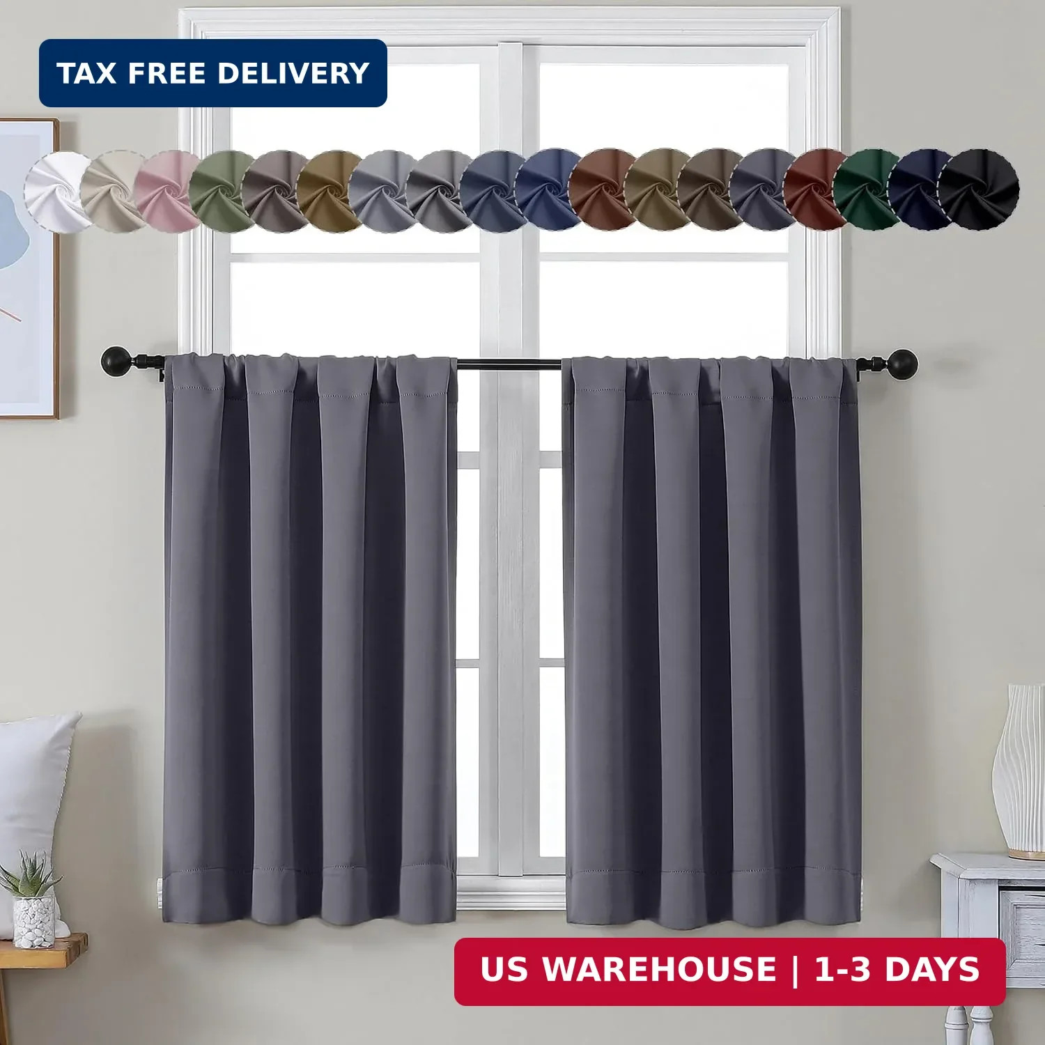 Simplebrand Ava Grey Short 36 Inches Blackout Curtain 2 Panels Set, Half Window gallery