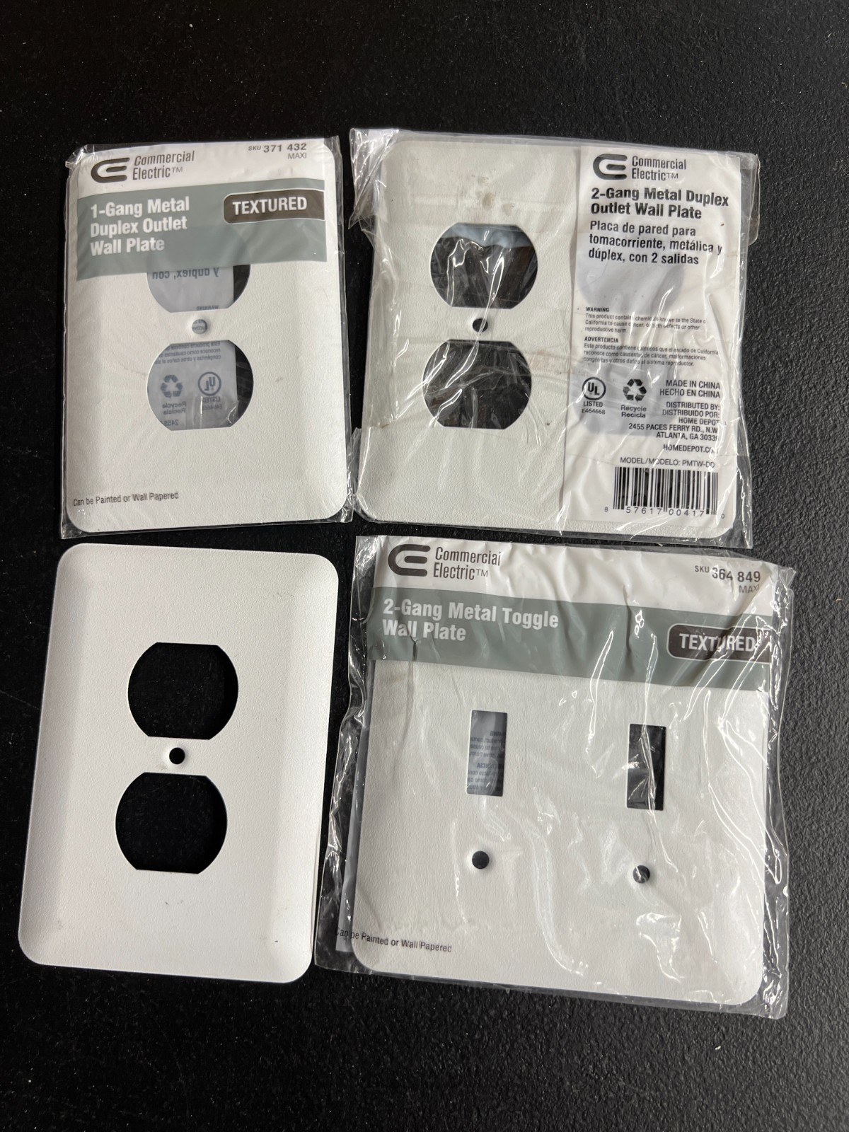 4 Commercial Electric Metal Wall Outlet Switch Plates Industrial White Paintable gallery
