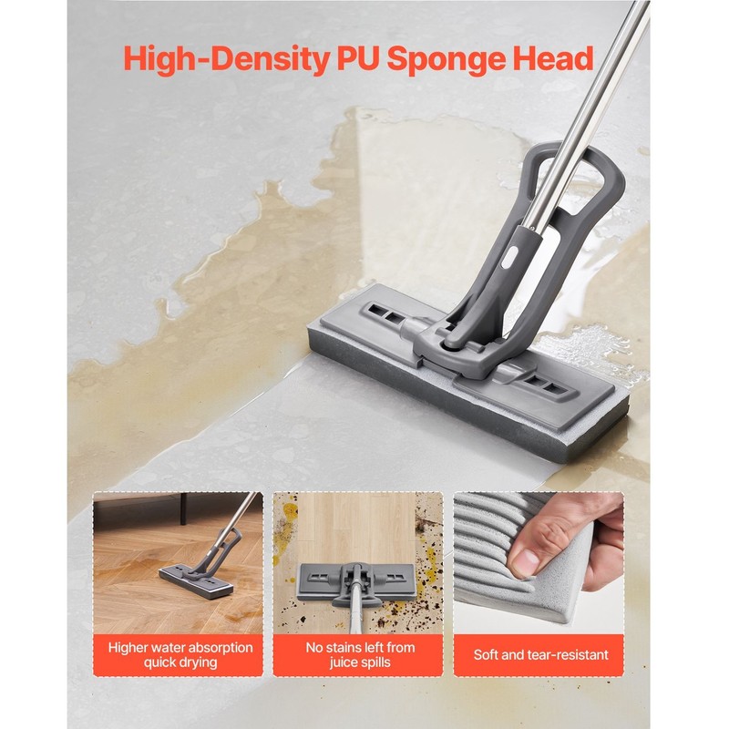 Sponge Mop, High-Density PU Sponge Mop w/ 1 PC Replacement, Easy Wringing gallery