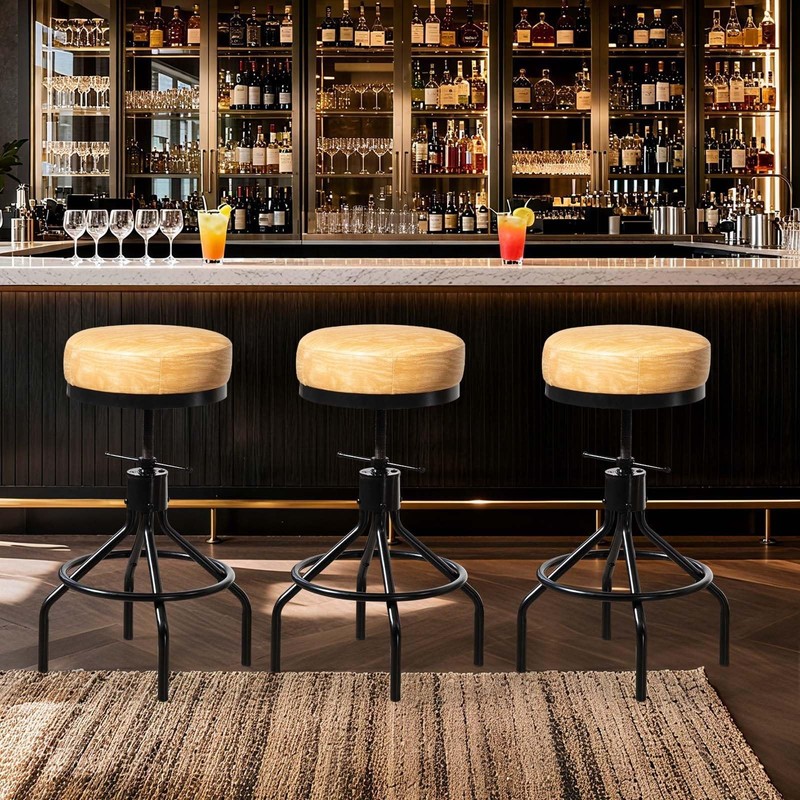 Adjustable Swivel Bar Stools - Modern PU Leather Backless Counter Height Chair gallery