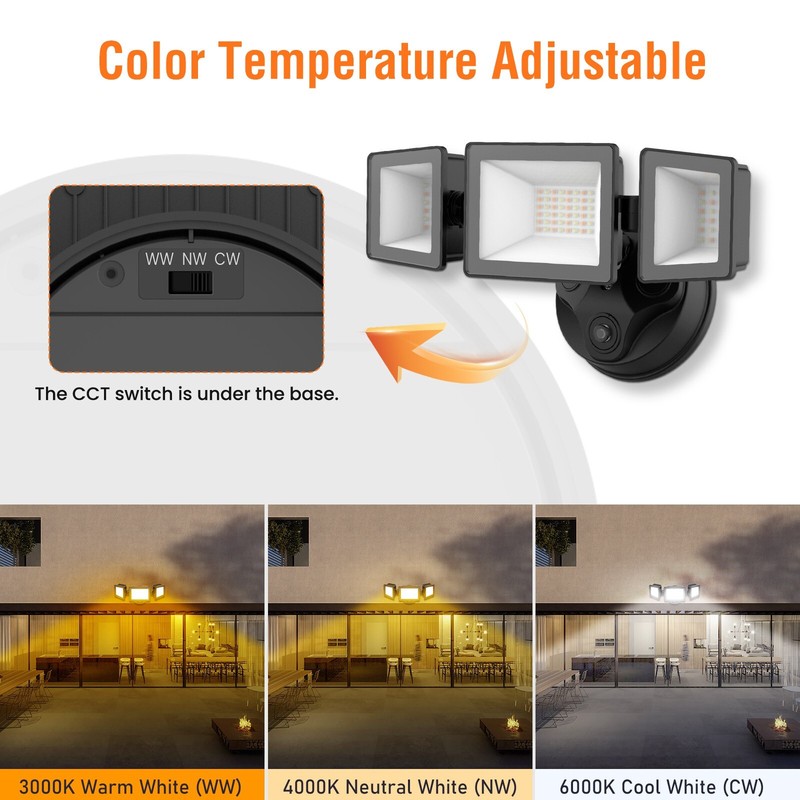 4000lm LED 3 Head Security Outdoor Light Dusk to Down 3CCT IP65 Sensor Lamp gallery