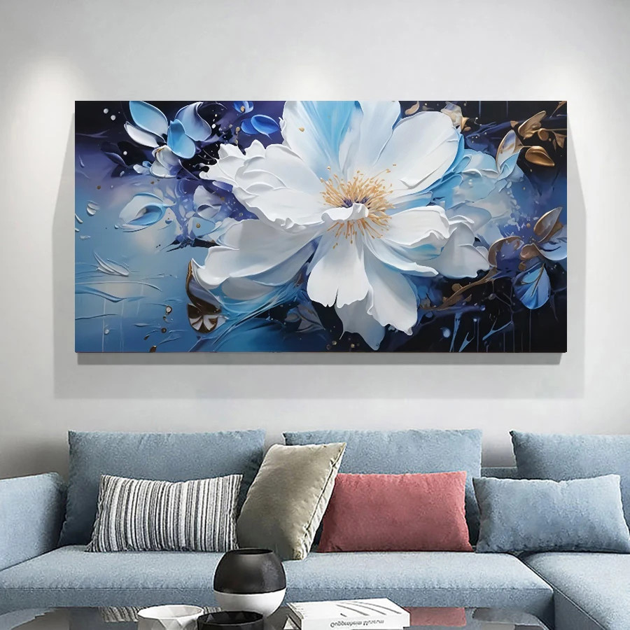 Abstract Blue Print Flower Canvas Painting Poster Canvas Wall Art Canvas Mural gallery