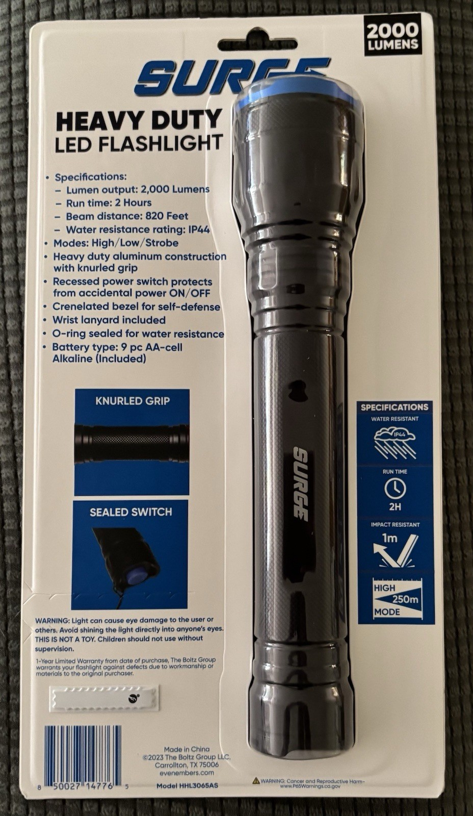 SURGE 2000 Lumen LED Flashlight IP44 Water/Impact Resistant Strobe 9AA gallery