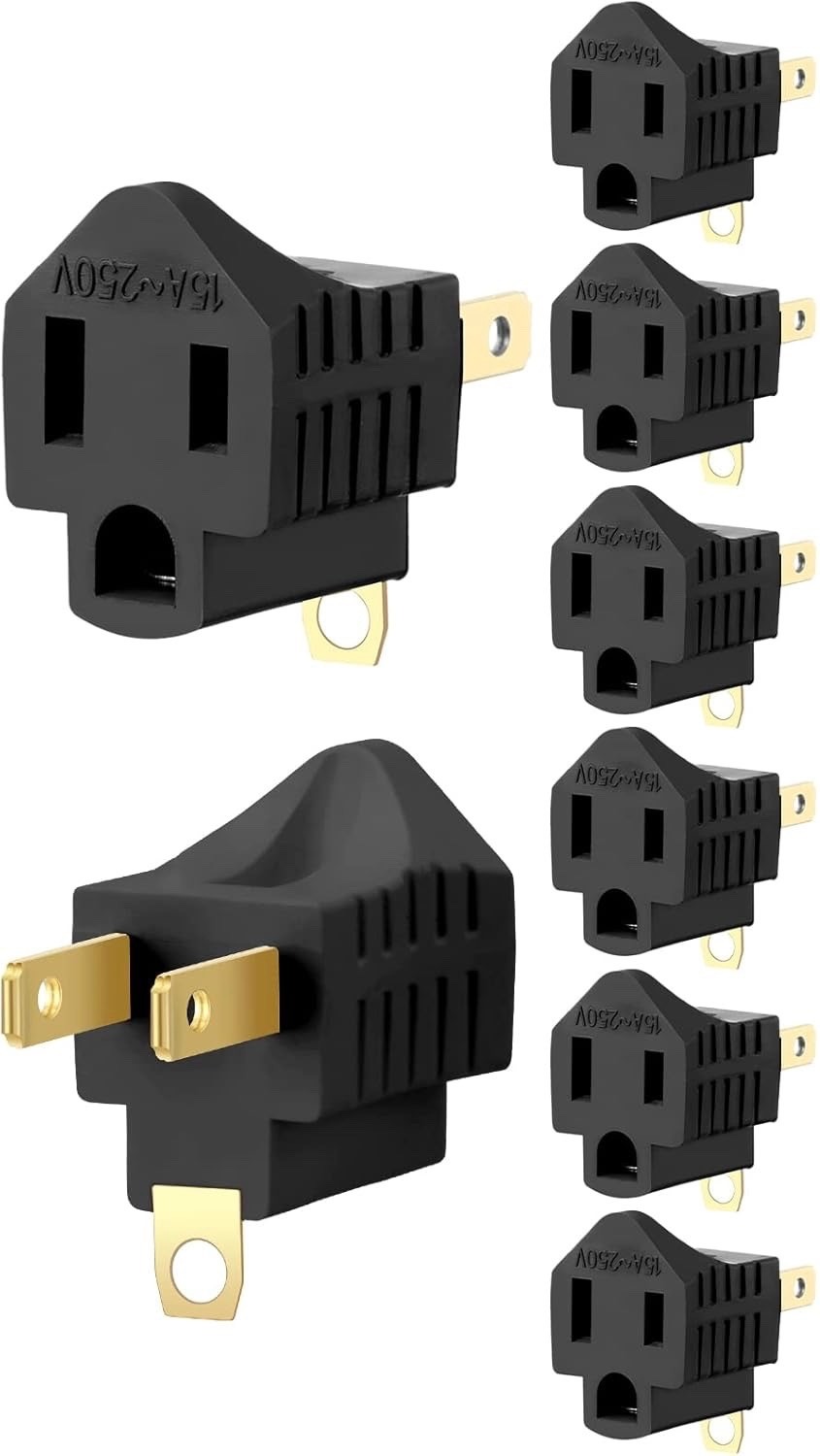🔌(8-PACK) 2 Prong to 3 Prong Outlet Plug Adapter Polarized Grounding (BLACK) gallery