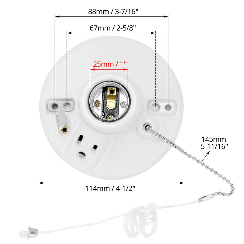 Light Socket with Grounded Outlet, 4 Pack Porcelain Pull Chain Light Fixture, 2 gallery