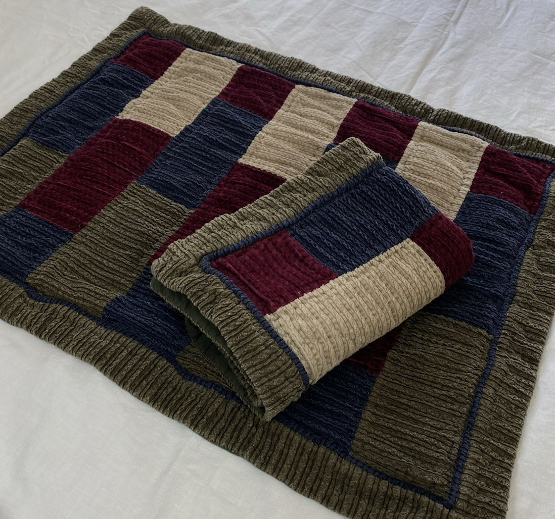 2 Vintage Patchwork Corduroy STANDARD Pillow SHAMS Blue Gray Burgundy Beige gallery