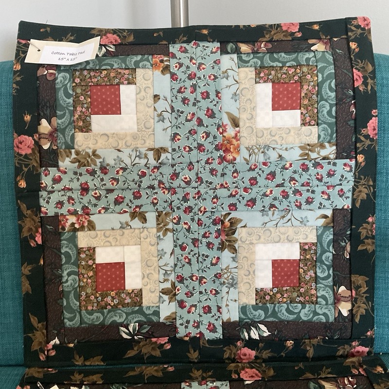 2 Patchwork Log Cabin Table Toppers NEW Handmade Quilted Table Mats 15” Square gallery