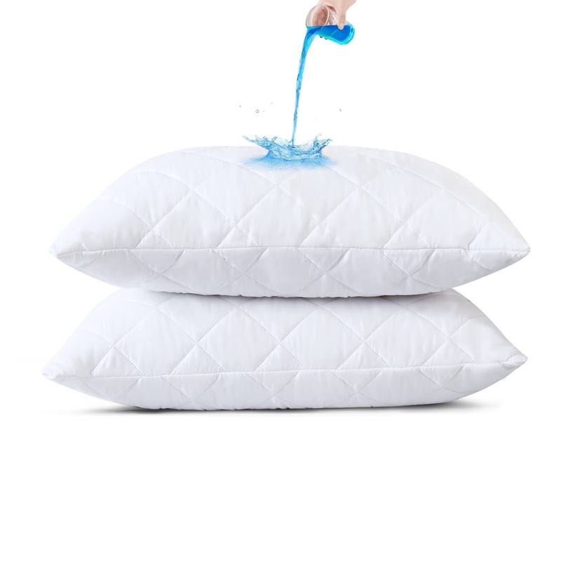 Quilted Waterproof Pillow Protector Pack of 2 Zipped Pillow Protector Cover Soft gallery