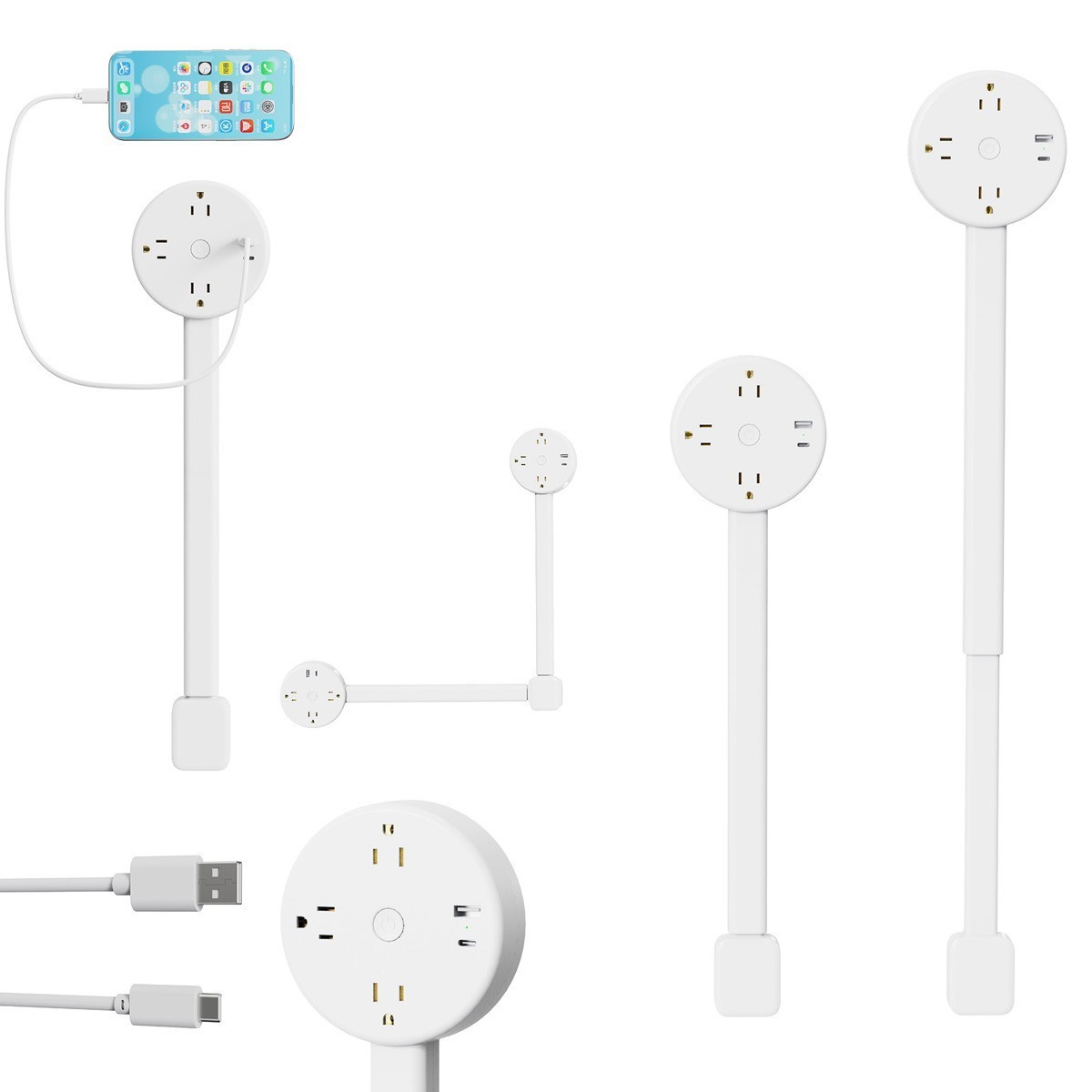 Round Electrical Outlet Expander Power Socket Rotating Extender Nightstands Desk gallery
