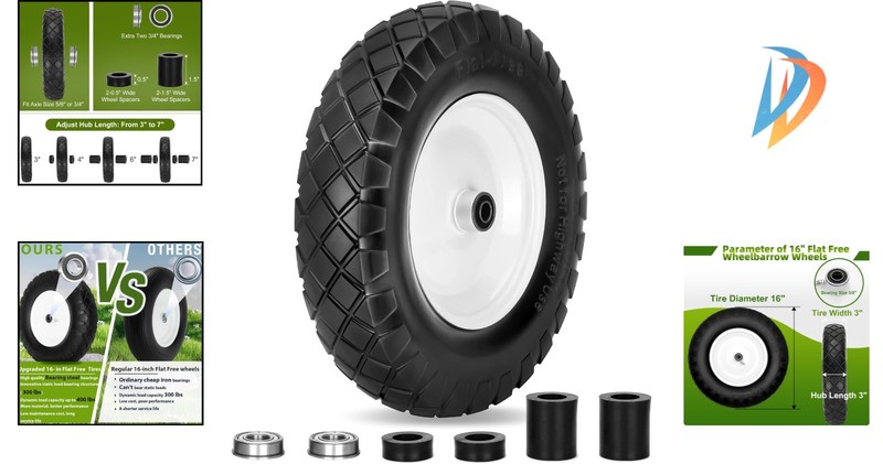 High-Performance 16" Flat Free Wheelbarrow Tires - Universal Fit, 400 lbs gallery
