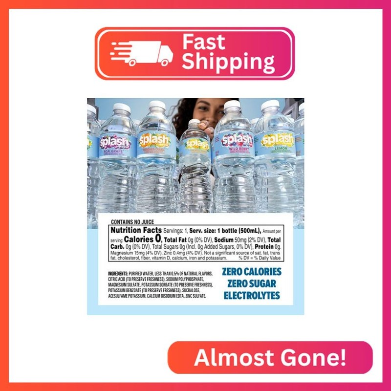 SPLASH REFRESHER Flavored Water Bottles, Lemon Flavor - 6-Pack, 16.9 Fl Oz - Ref gallery