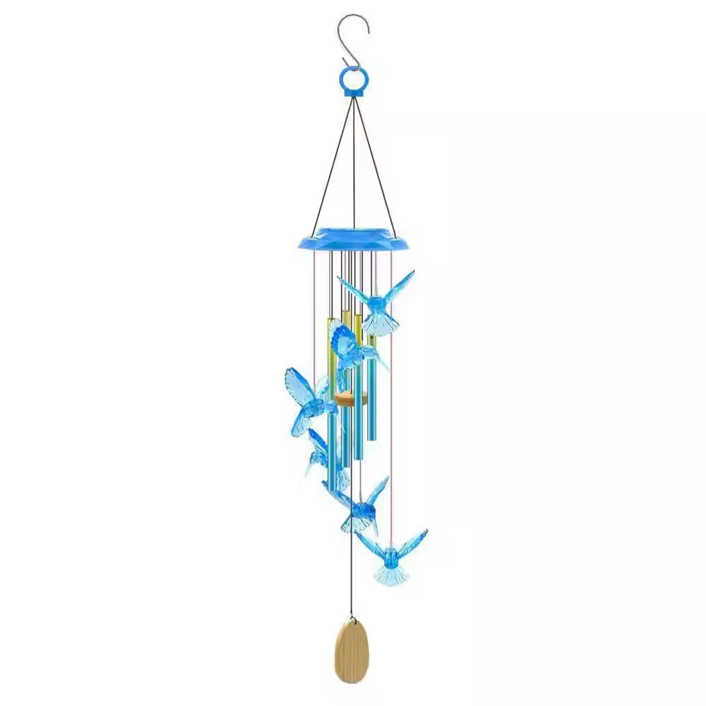 37 In. Blue Hummingbird Solar Wind Chimes for Outside gallery