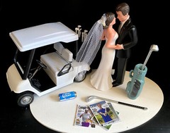 No Golf Theme Funny Cake Topper Wedding Day Reception Bride Groom Funny Cart