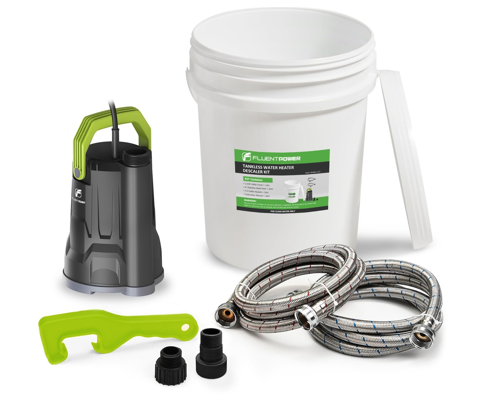 FLUENTPOWER Tankless Water Heater Descaling Flush Kit, Includes 1/2HP Submers... gallery