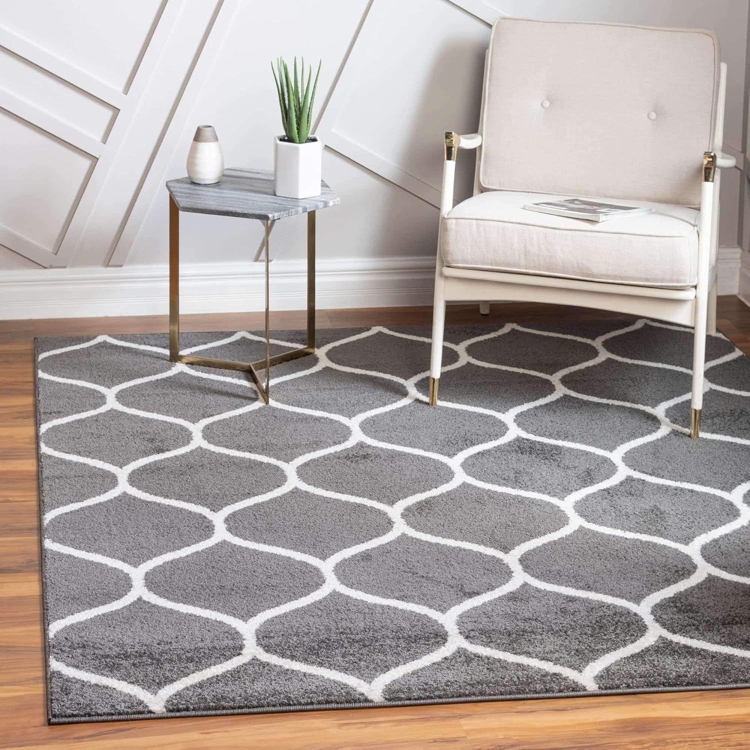 Trellis Frieze Area Rug - 7' Square, Dark Gray/Ivory, Stylish & Modern gallery