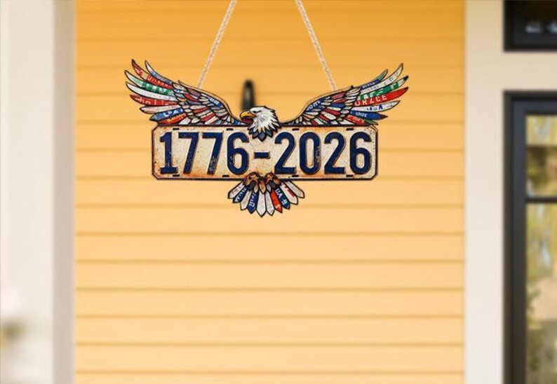 American Eagle License Plate Design Wall Sign with Rope gallery