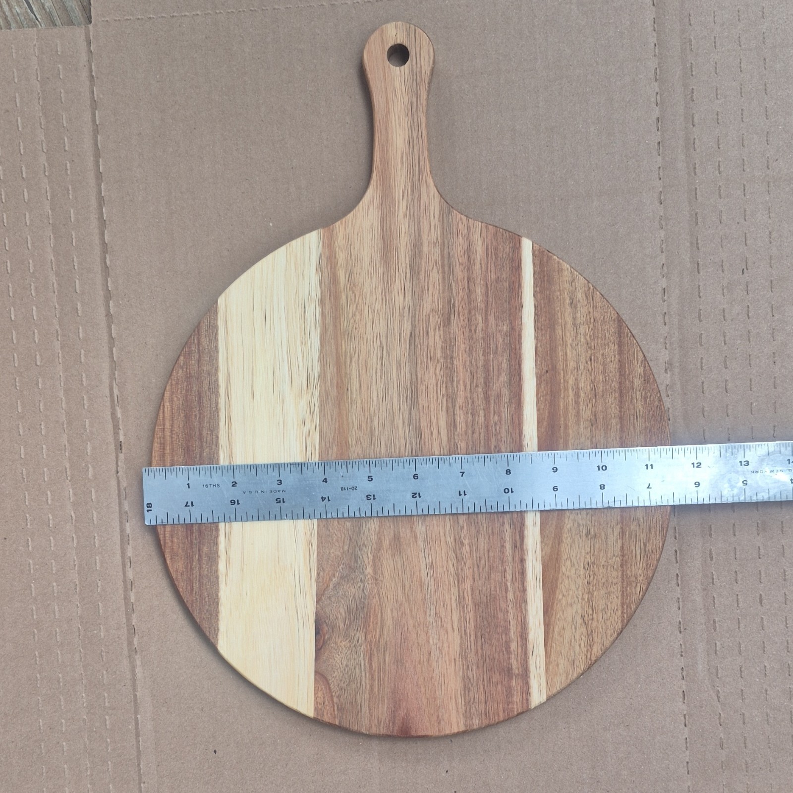 Wood Serving Board w/ Handle, Medium Round 12 in, Brown/Beige Stripe gallery