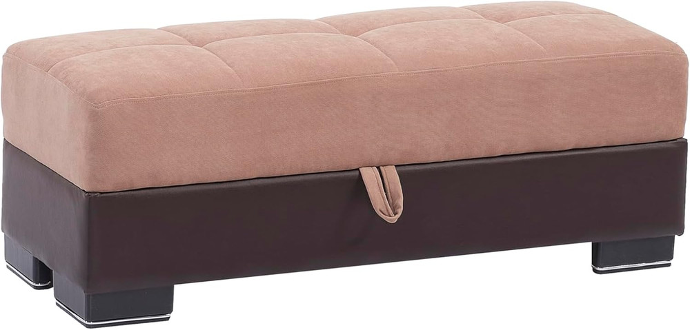 Beige Convertible Storage Ottoman Bench with Lift-Top for Extra Seating