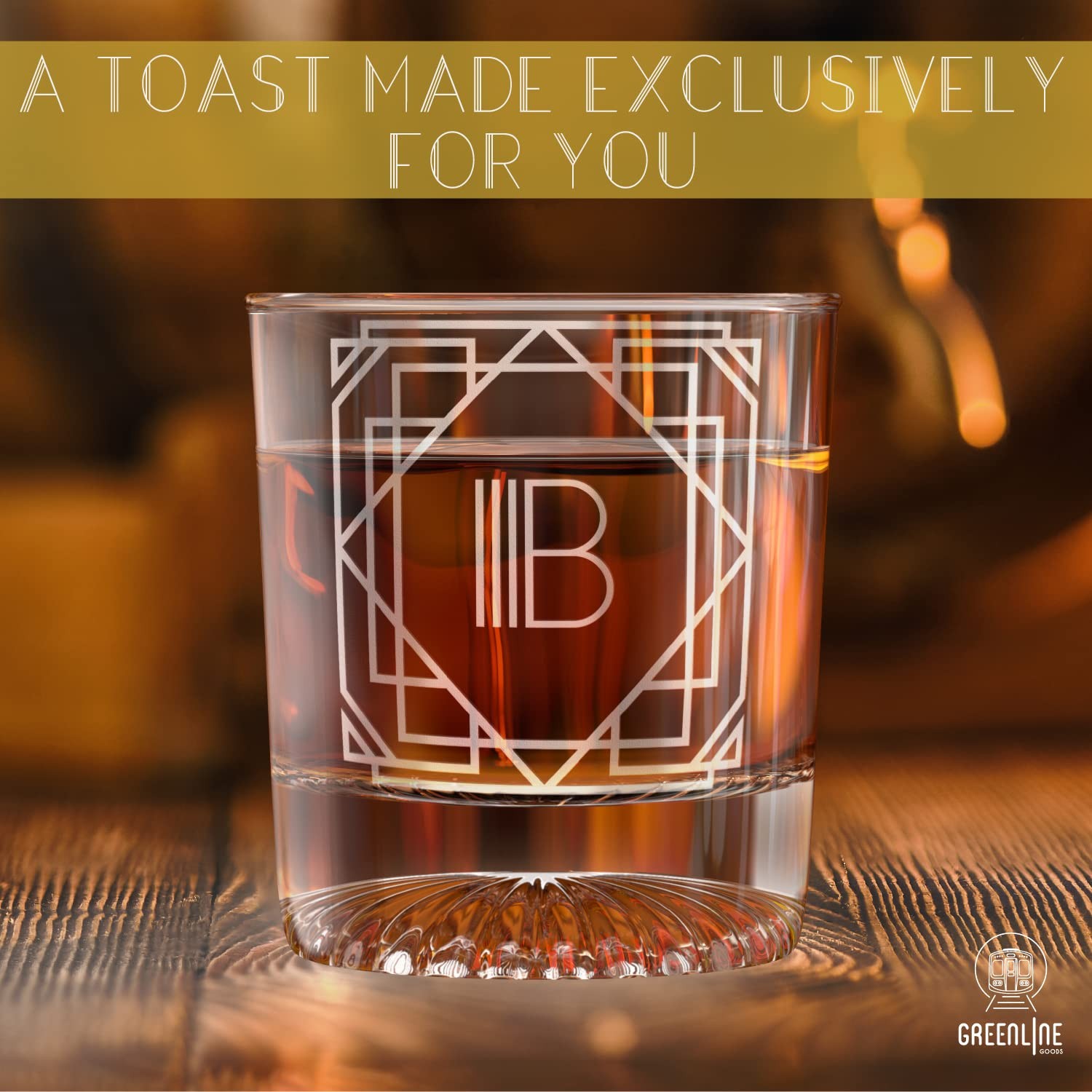 Greenline Goods - Monogram Art Deco Etched Letter B Whiskey Whiskey, Clear gallery
