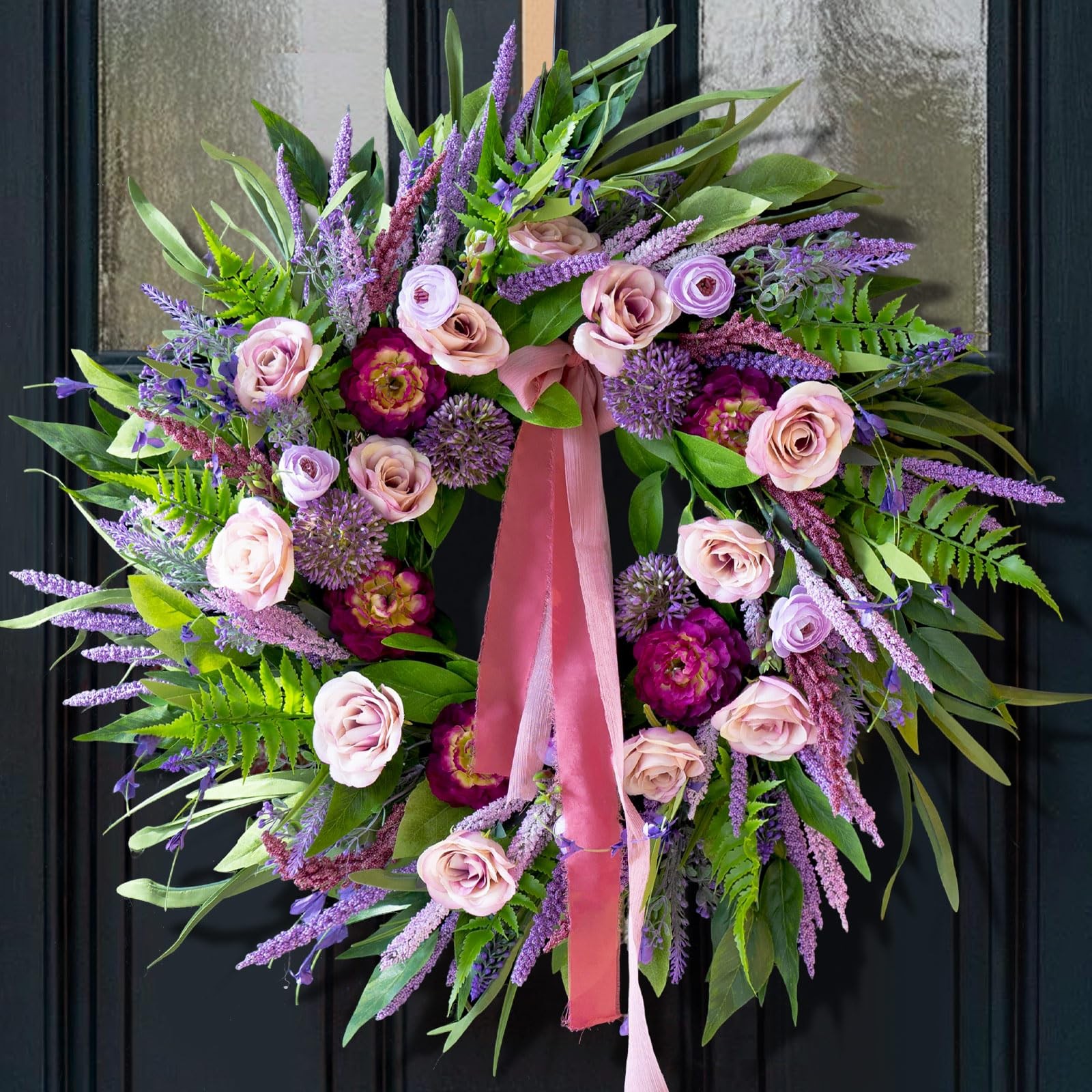 Spring Wreaths for Front Door 24 Inch Luxury Lavender Summer Wreath with Pink gallery