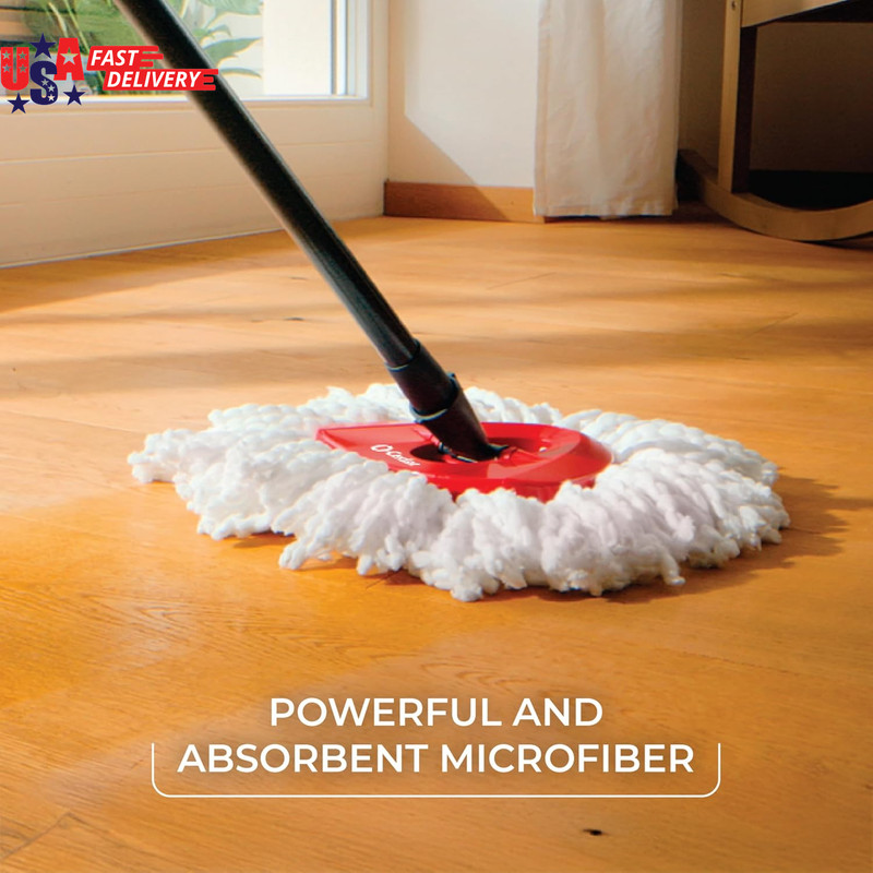 O-Cedar Easywring Microfiber Spin Mop, Bucket Floor Cleaning System, Red, Gray, gallery