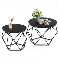 DUMOS Modern Geometric Coffee Table Set of 2, Round Nesting Side Tables with …