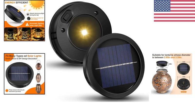 High-Efficiency Solar Light Replacement Tops - 3.35in Lantern Inserts, Warm LED gallery