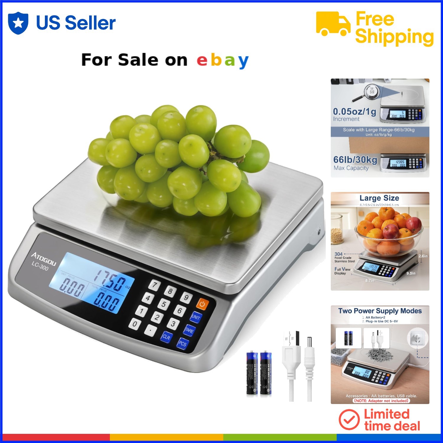 66lb Stainless Steel Food Scale Kitchen Commercial with Price Counting gallery