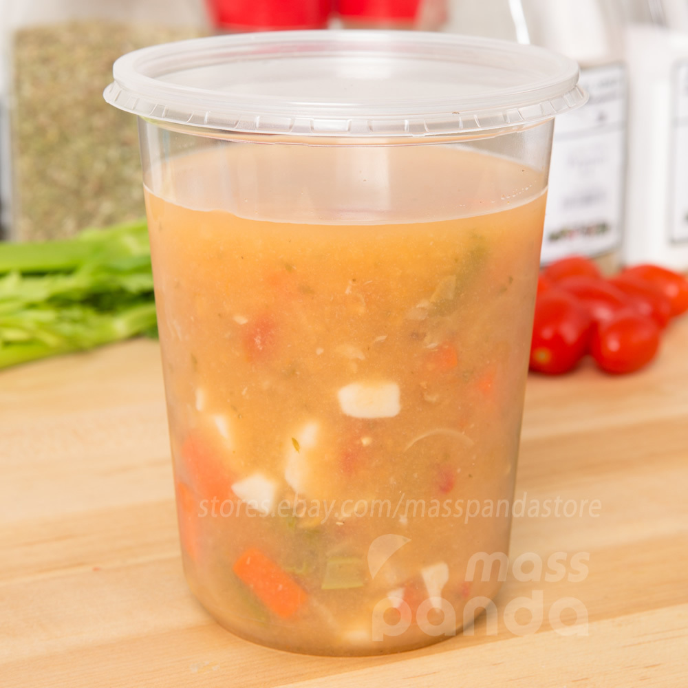 32oz Round Clear Plastic Deli Food/Soup Restaurant Storage Container Cup w/ Lids gallery
