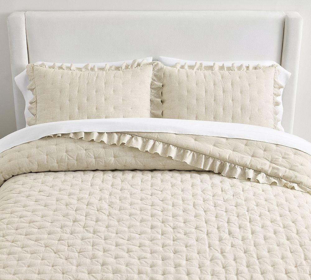 Pottery Barn-Belgian Flax Linen Ruffle Tufted Quilt gallery