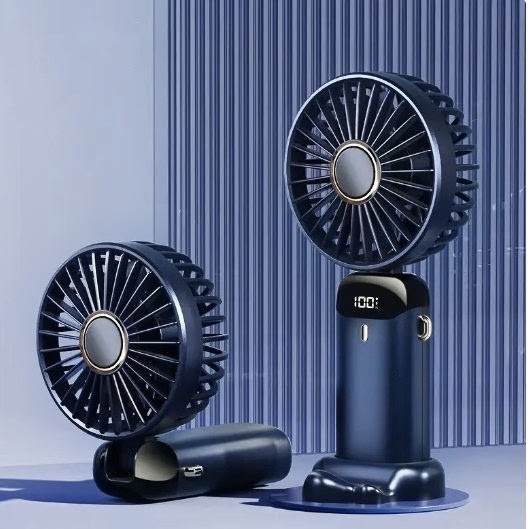 Mini Rechargeable Foldable Handheld/Desktop Fan w/ Digital Display USB Battery gallery