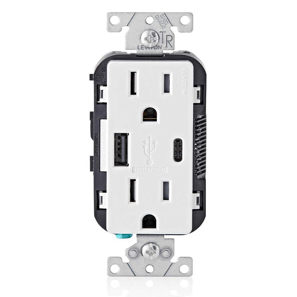 Type A & Type-C USB In-Wall Charger with 15A Tamper-Resistant Outlet, USB Cha... gallery