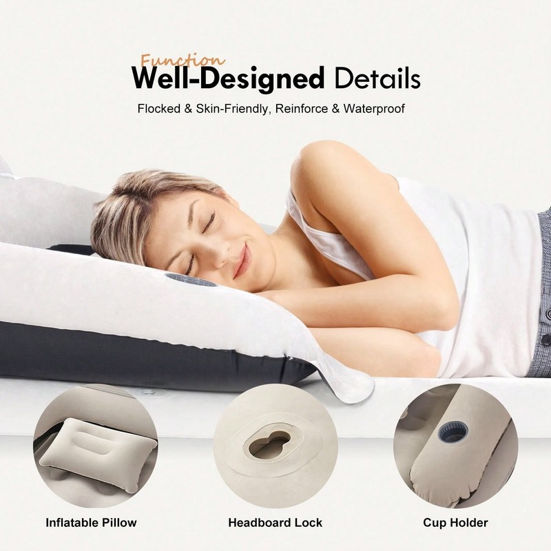 Inflatable Sofa Bed with Headboard Pillow Camping Air Couch No Pump gallery