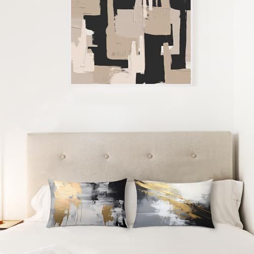 Black and Gold Pillow Covers, Abstract White 20" x 12" (Pack of 1) Black Grey gallery