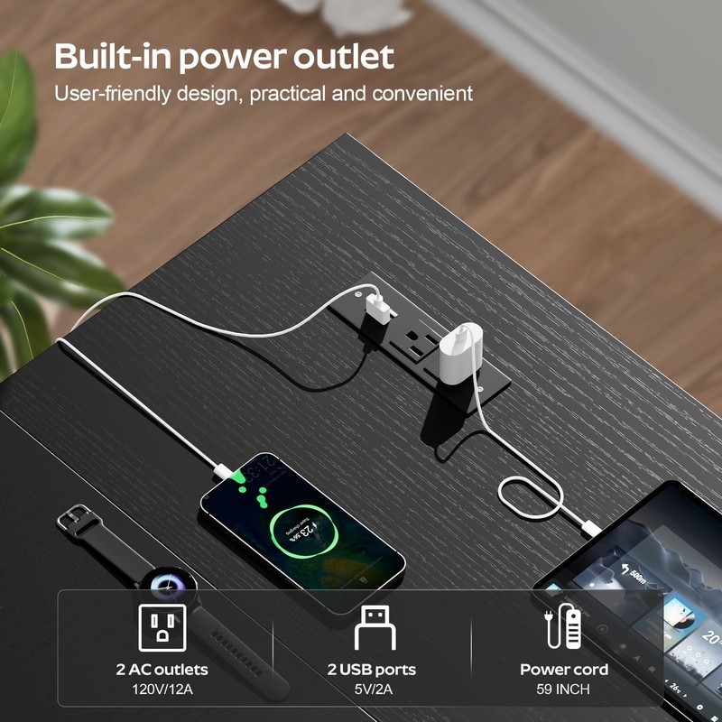 L Shaped Computer Desk with LED Light & Power Outlets, Corner Desk with Side Bag gallery