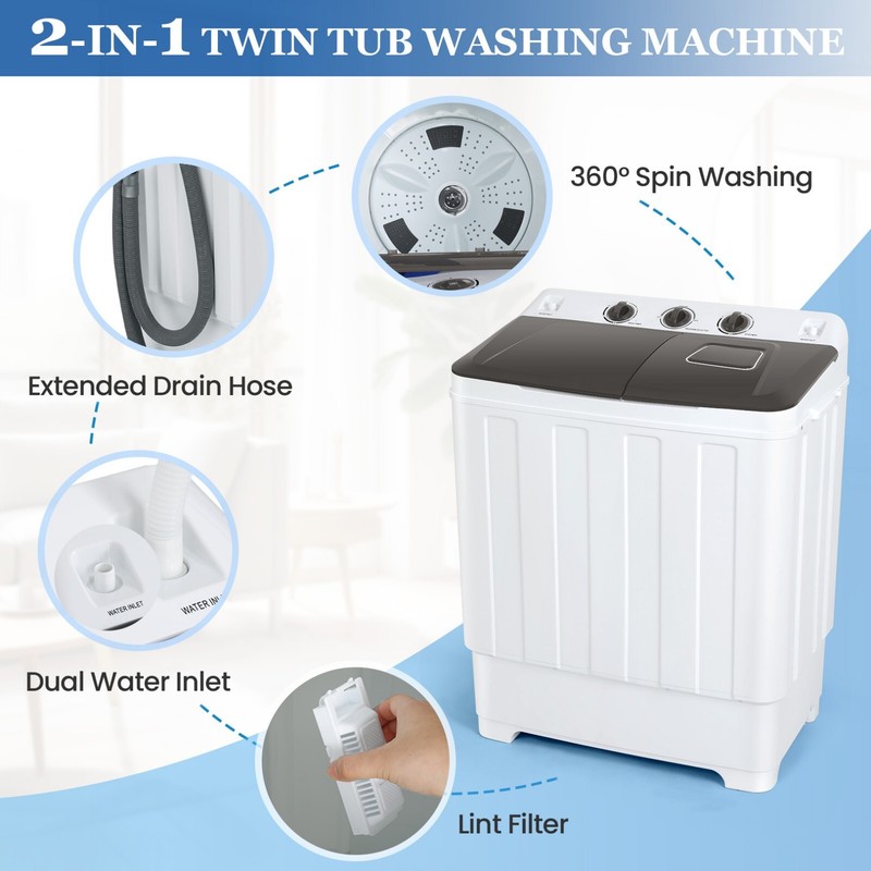 Semi-Automatic Washing Machine 30lbs Twin Tub Washer Dryer Combo w/ Drain Pump- gallery